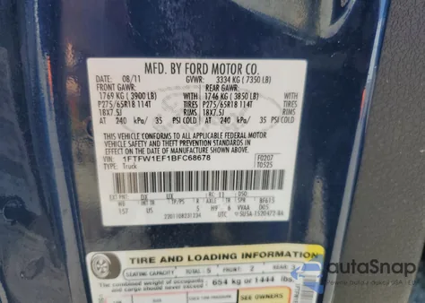 2011 Ford F150 Supercrew z USA, uszkodzony, nr VIN 1FTFW1EF1BFC68678